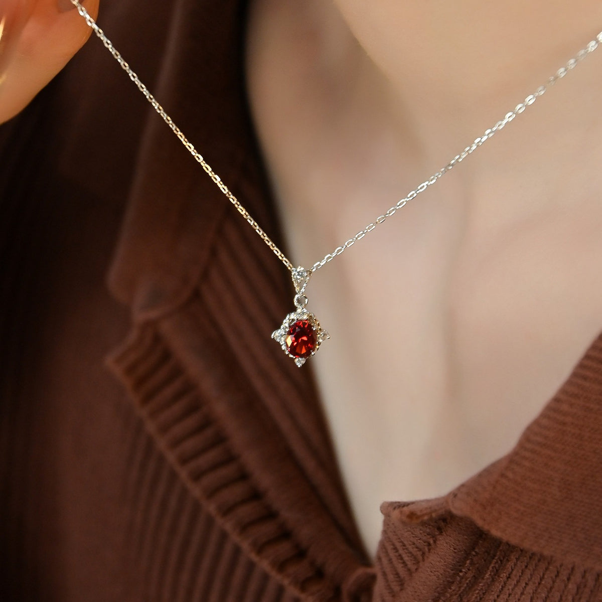  Ornate Crimson Zirconia Pendant S925 Necklace - friendship necklace gift from Bestie Keepsake