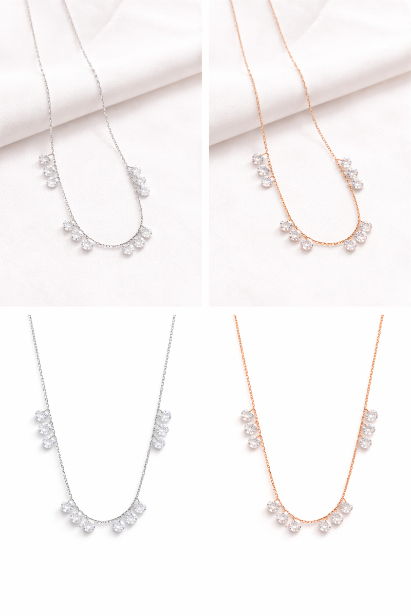  Dainty Crystal Drop Necklace Set - friendship necklace gift from Bestie Keepsake