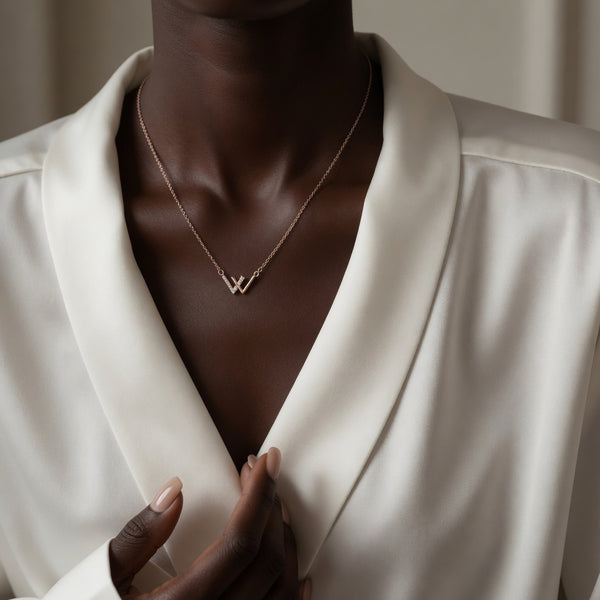  Pavé Initial W Pendant Necklace - friendship necklace gift from Bestie Keepsake