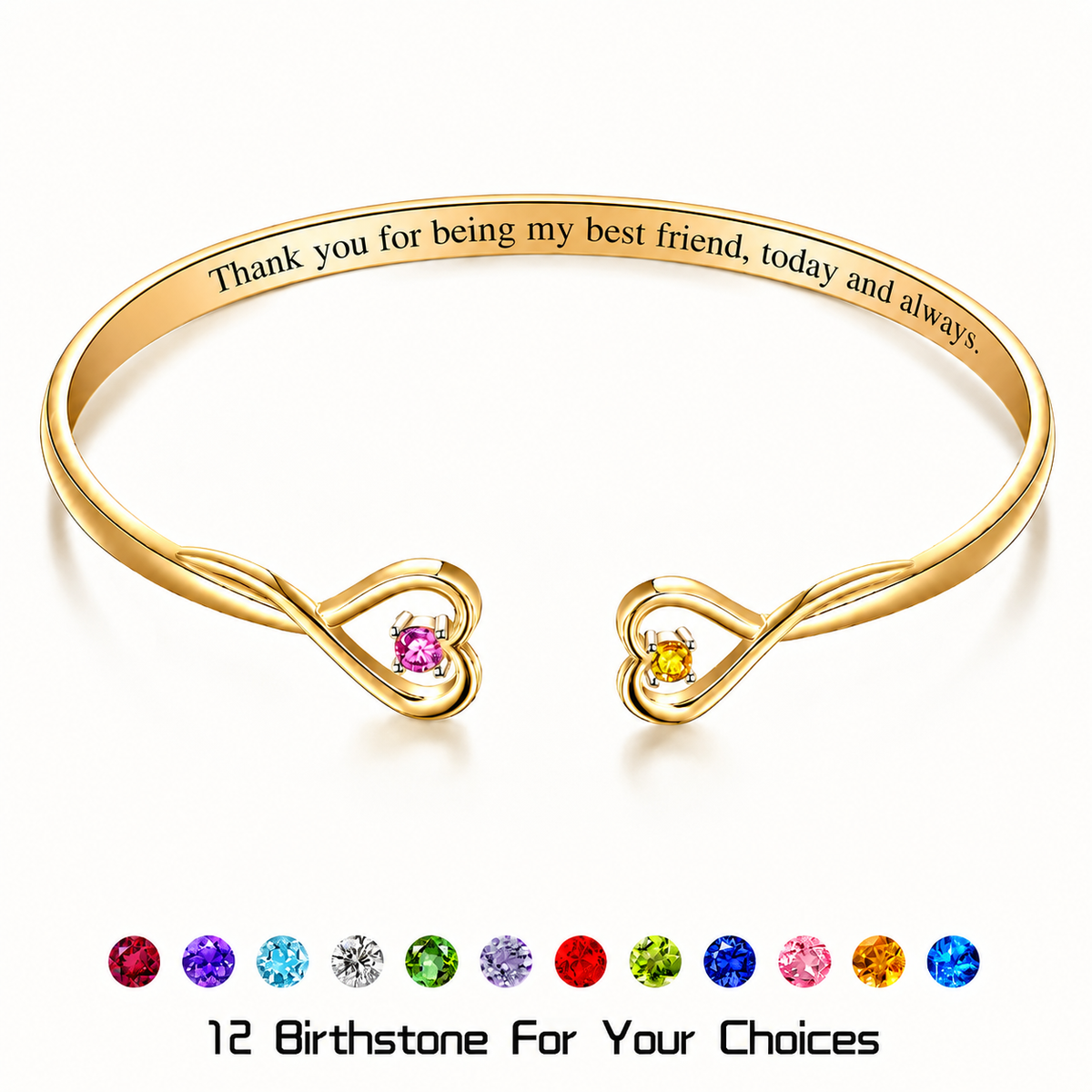  Double Heart Open Cuff Bracelet with Crystal - friendship necklace gift from Bestie Keepsake