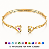 Double Heart Open Cuff Bracelet with Crystal - friendship necklace gift from Bestie Keepsake