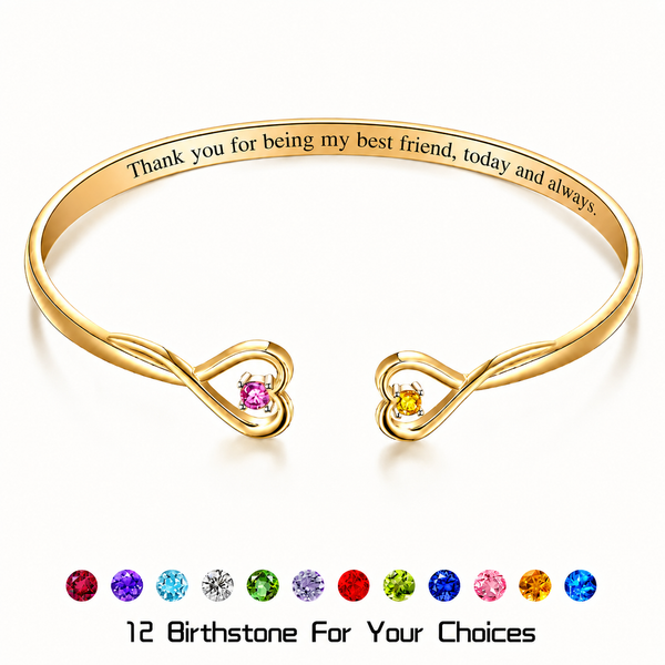  Double Heart Open Cuff Bracelet with Crystal - friendship necklace gift from Bestie Keepsake