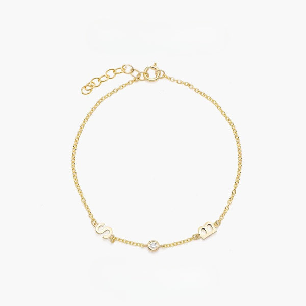  Dainty Initial & Heart Stone Bracelet in 18K Gold Plated S925 Silver - friendship necklace gift from Bestie Keepsake