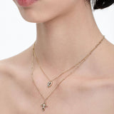  Lace Glimmer Heart & Cross Double Layer Necklace - friendship necklace gift from Bestie Keepsake