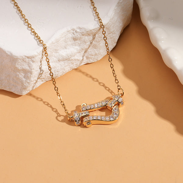  Pave Crystal Horseshoe Necklace in Titanium Steel - friendship necklace gift from Bestie Keepsake