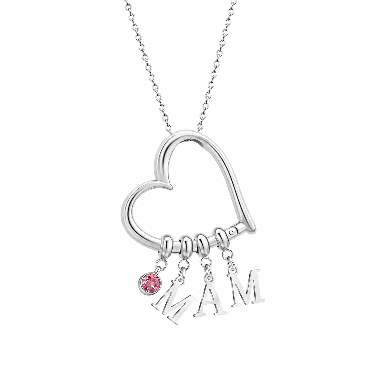  Open Heart Initial and Birthstone Necklace Stainless Steel - friendship necklace gift from Bestie Keepsake