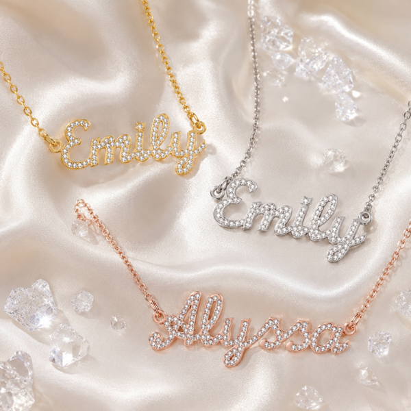  Crystalline Script Nameplate Necklace Stainless Steel - friendship necklace gift from Bestie Keepsake