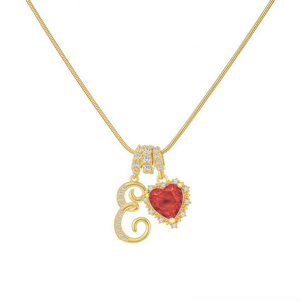  Ornate Script Initial & Red Heart Necklace in 18K Gold Plated - friendship necklace gift from Bestie Keepsake