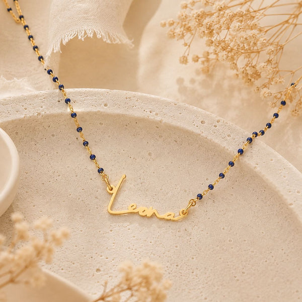  Script Name Beaded Rosary Necklace in Stainless Steel - friendship necklace gift from Bestie Keepsake