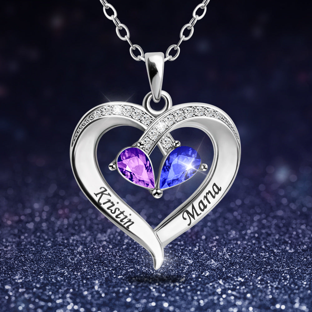  Dainty Dual Birthstone Heart Necklace - friendship necklace gift from Bestie Keepsake