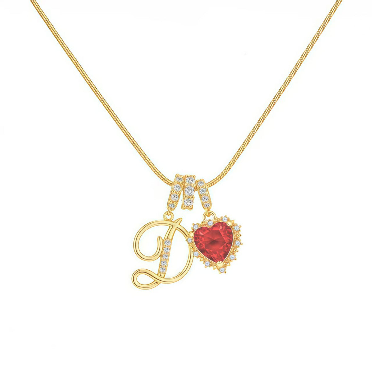  Ornate Script Initial & Red Heart Necklace in 18K Gold Plated - friendship necklace gift from Bestie Keepsake