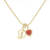  Ornate Script Initial & Red Heart Necklace in 18K Gold Plated - friendship necklace gift from Bestie Keepsake