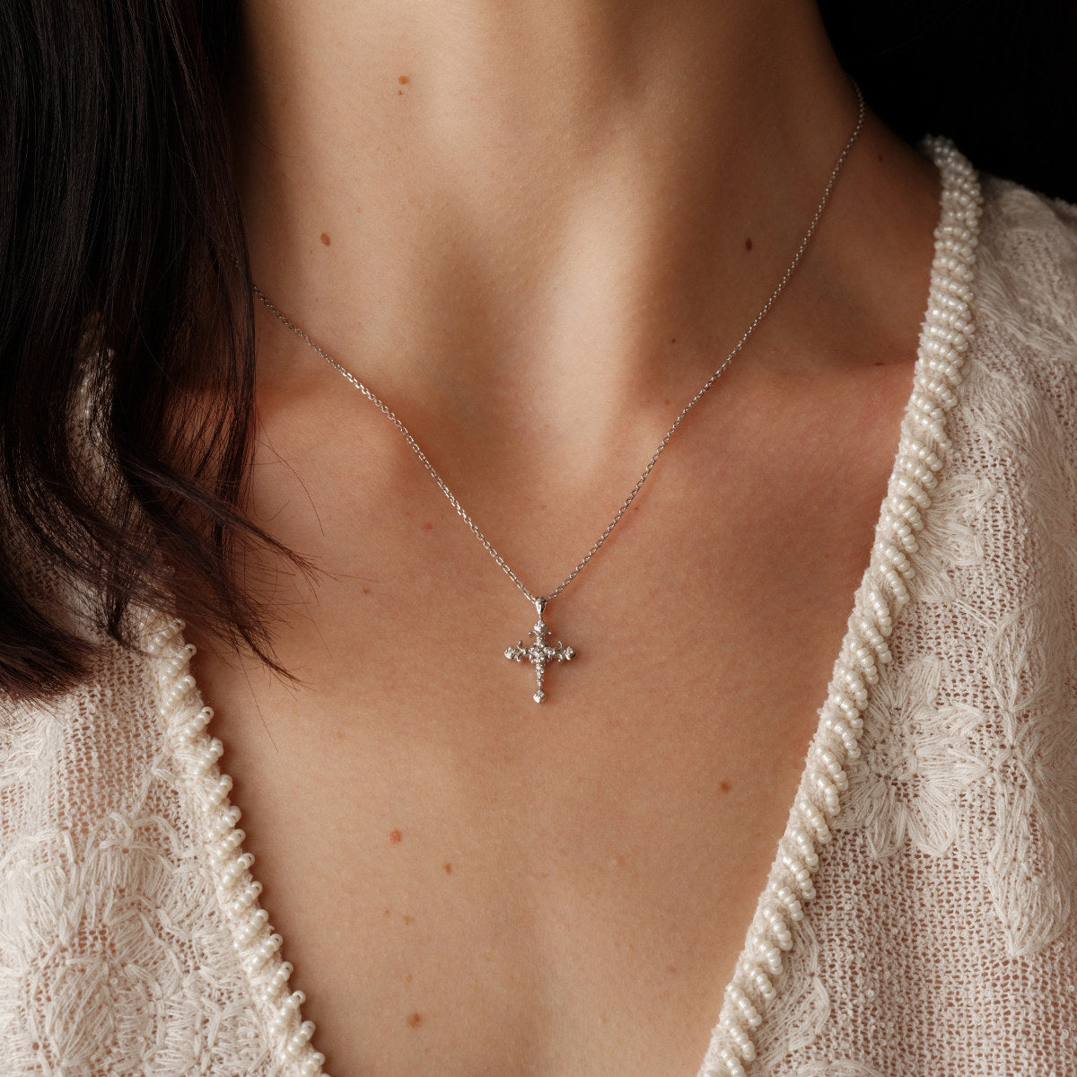  Ornate Iris Cross Pendant Necklace in 925 Sterling Silver - friendship necklace gift from Bestie Keepsake