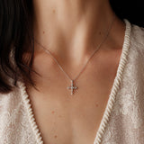  Ornate Iris Cross Pendant Necklace in 925 Sterling Silver - friendship necklace gift from Bestie Keepsake