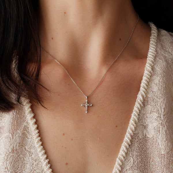  Ornate Iris Cross Pendant Necklace in 925 Sterling Silver - friendship necklace gift from Bestie Keepsake