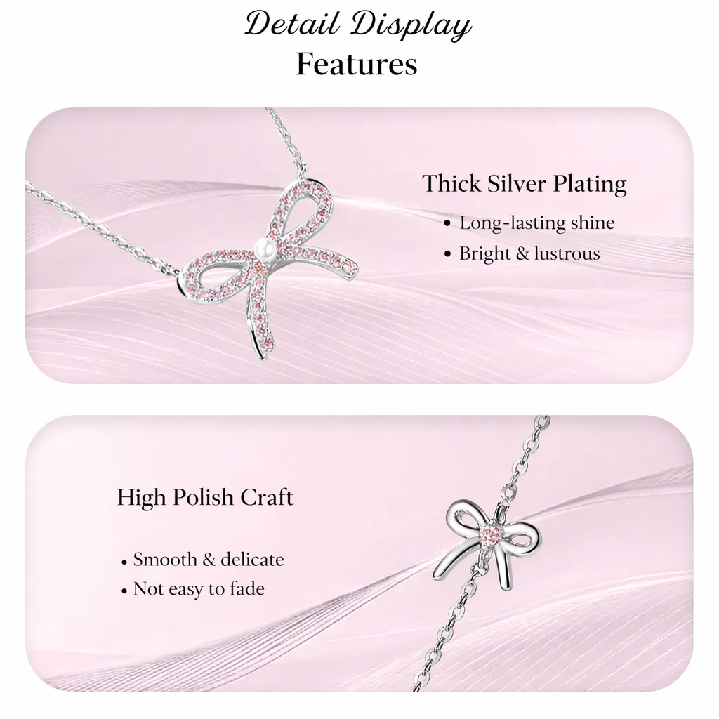  Dainty Pave Bow Ribbon Necklace in Sterling Silver - friendship necklace gift from Bestie Keepsake