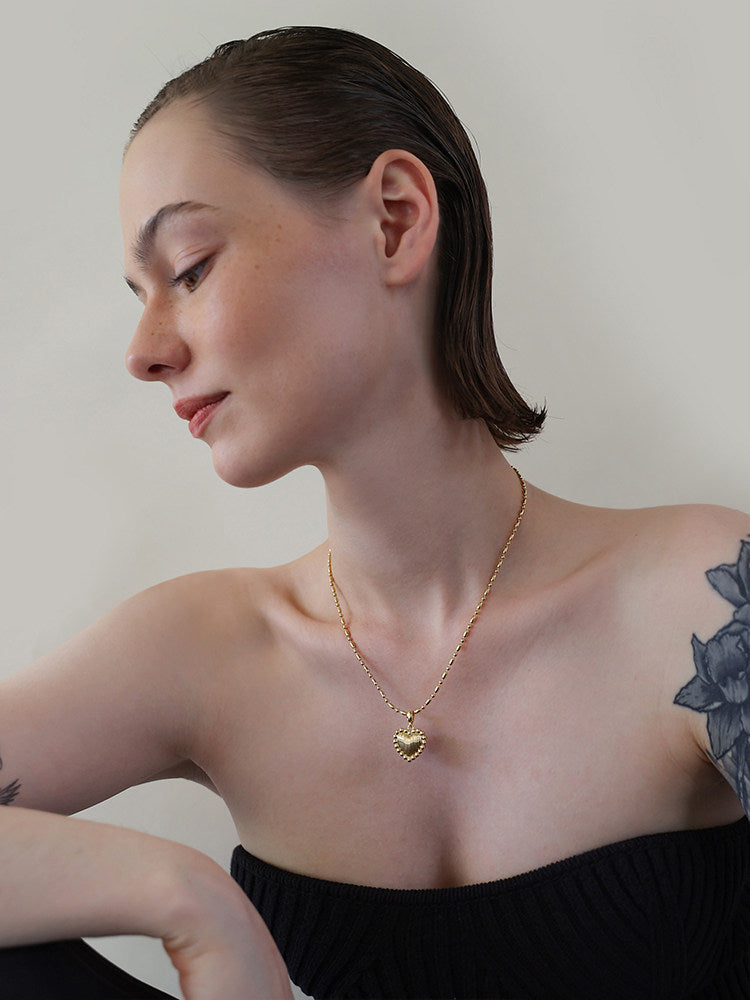  Ornate Textured Heart Pendant Necklace in 18K Gold Plated Brass - friendship necklace gift from Bestie Keepsake