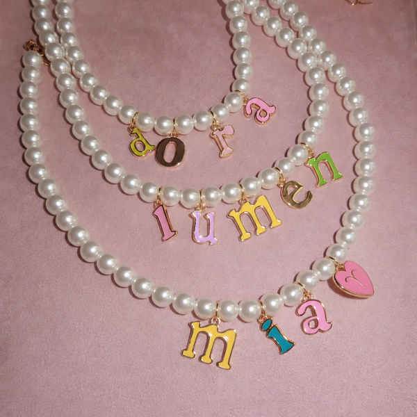  Colorful Letter Charm Pearl Necklace - friendship necklace gift from Bestie Keepsake