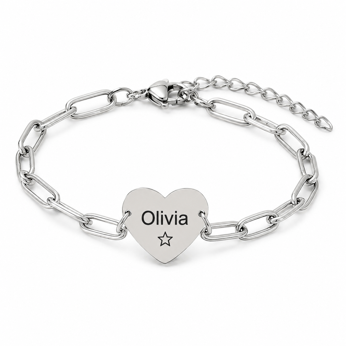  Heart Charm Paperclip Link Bracelet in Stainless Steel - friendship necklace gift from Bestie Keepsake