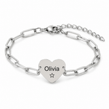  Heart Charm Paperclip Link Bracelet in Stainless Steel - friendship necklace gift from Bestie Keepsake