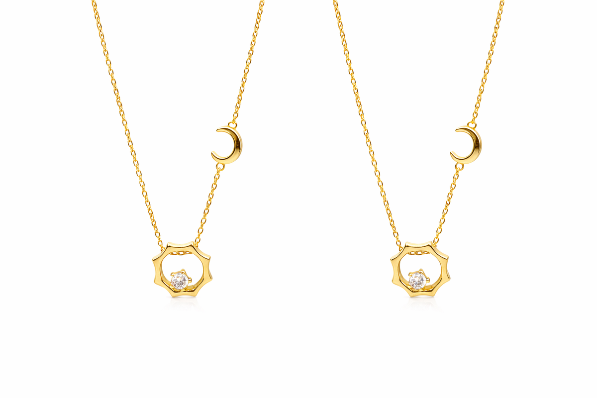  Celestial Sun and Moon Octagon Necklace Sterling Silver - friendship necklace gift from Bestie Keepsake