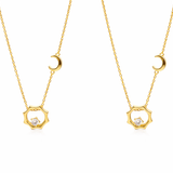  Celestial Sun and Moon Octagon Necklace Sterling Silver - friendship necklace gift from Bestie Keepsake