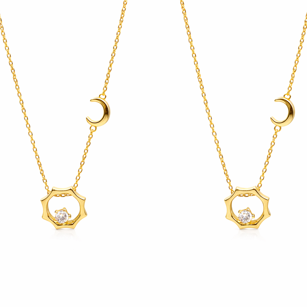  Celestial Sun and Moon Octagon Necklace Sterling Silver - friendship necklace gift from Bestie Keepsake