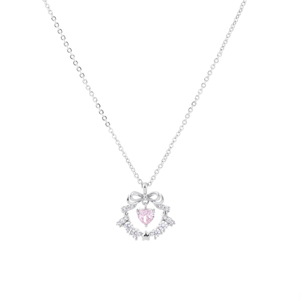  Sparkling Ribbon Heart Wreath Necklace - friendship necklace gift from Bestie Keepsake
