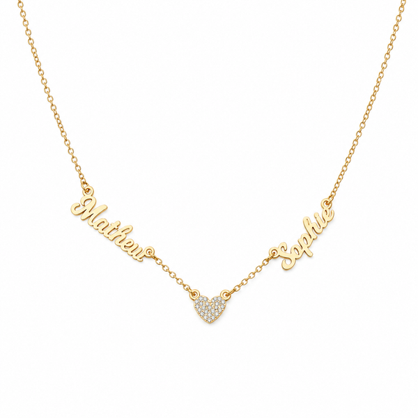  Script Multi-Name & Pave Heart Necklace in Stainless Steel - friendship necklace gift from Bestie Keepsake