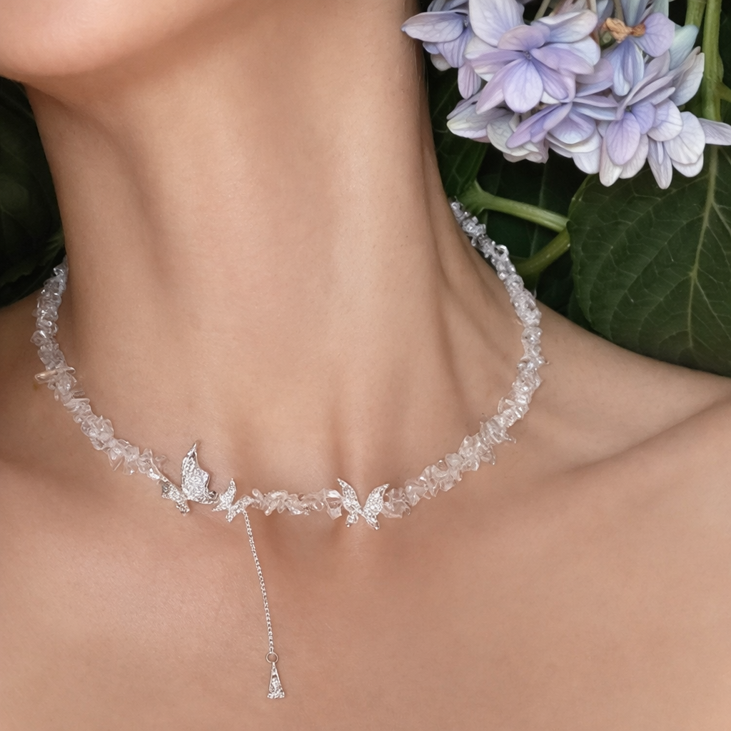  Butterfly Charm Crystal Bead Necklace - friendship necklace gift from Bestie Keepsake