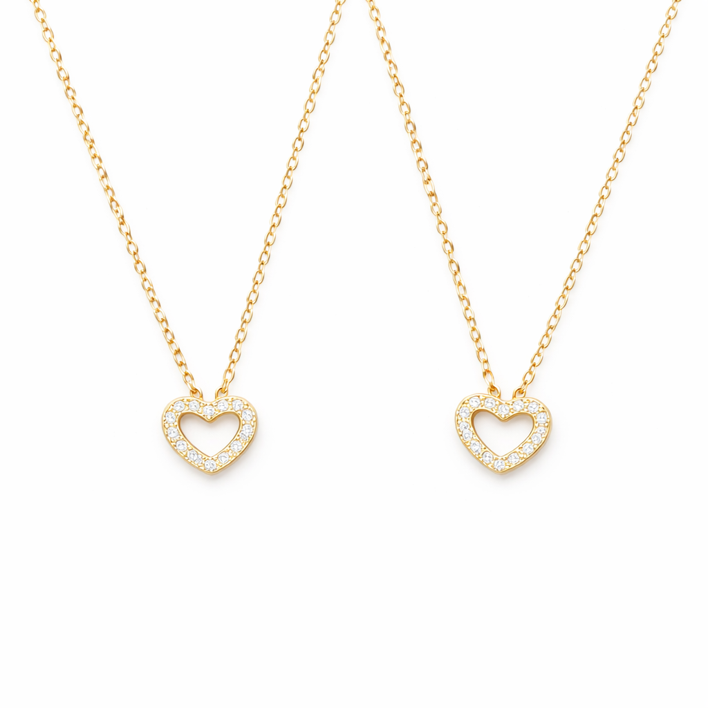  Pavé Open Heart Pendant Necklace in Sterling Silver - friendship necklace gift from Bestie Keepsake