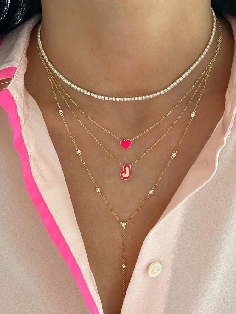  Bubble Initial Enamel Necklace in 925 Sterling Silver - friendship necklace gift from Bestie Keepsake