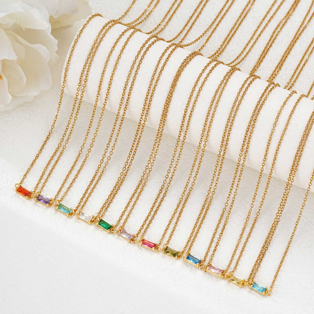  Baguette Cut Birthstone Necklace Stainless Steel - friendship necklace gift from Bestie Keepsake