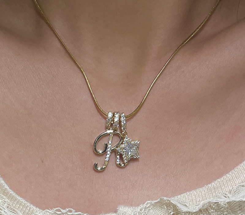  Ornate Initial and Star Charm Necklace in Stainless Steel - friendship necklace gift from Bestie Keepsake