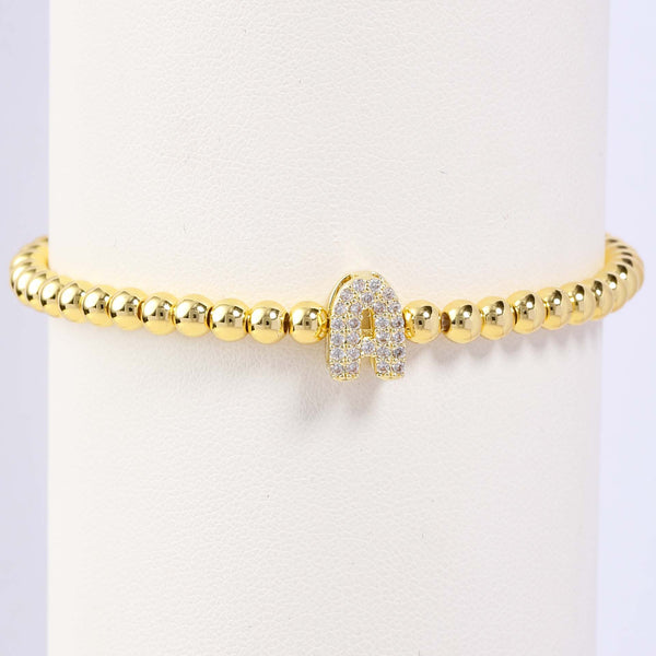  Initial Pavé Bubble Letter Beaded Bracelet - friendship necklace gift from Bestie Keepsake