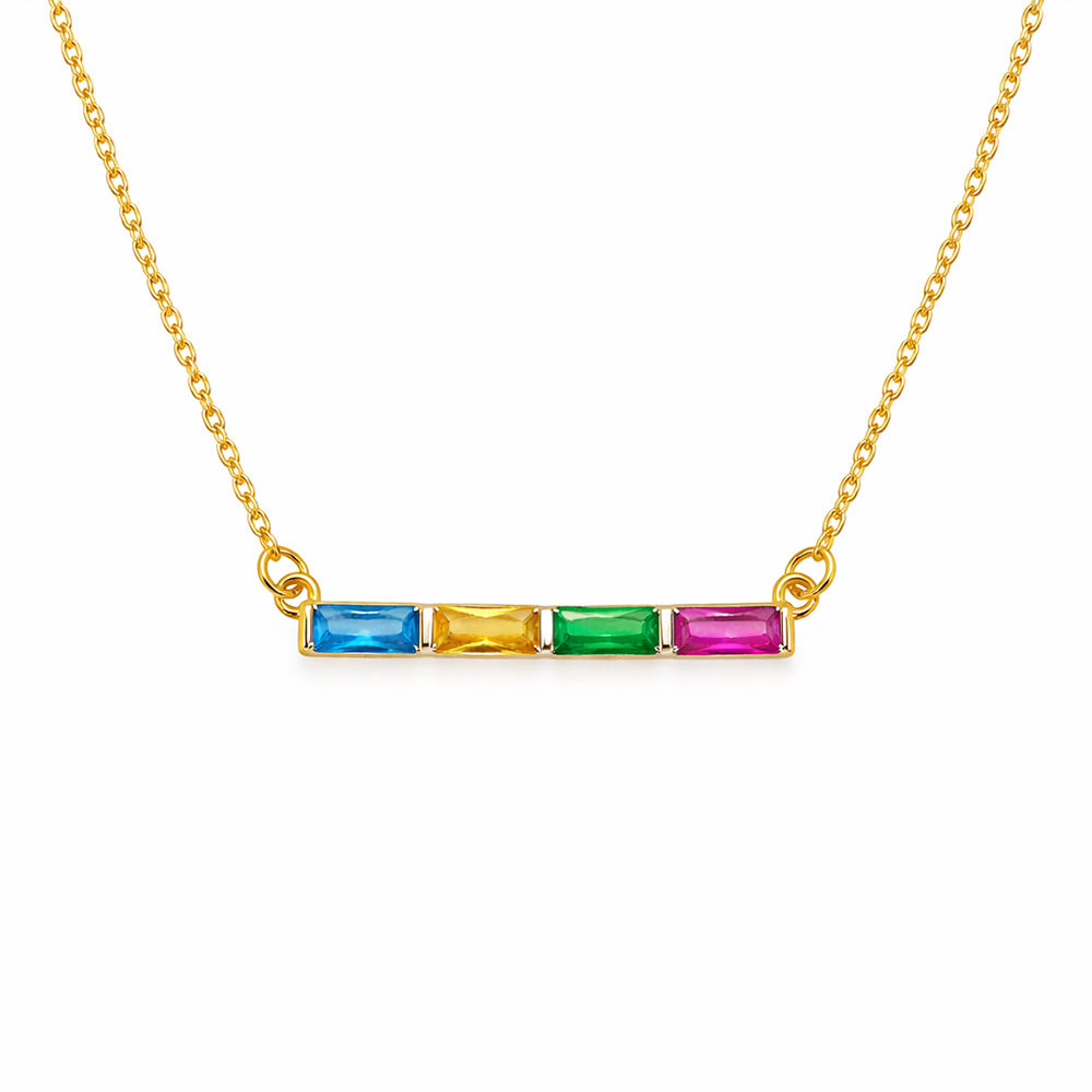  Baguette Birthstone Bar Necklace Stainless Steel - friendship necklace gift from Bestie Keepsake