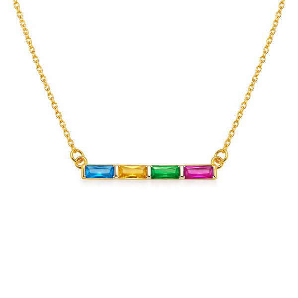  Baguette Birthstone Bar Necklace Stainless Steel - friendship necklace gift from Bestie Keepsake