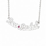  Custom Double Name Heart Birthstone Necklace in Stainless Steel - friendship necklace gift from Bestie Keepsake