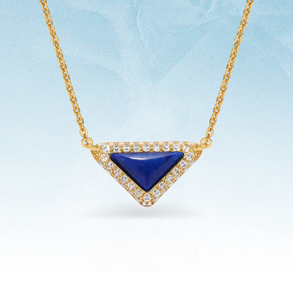  Delta Geometric Triangle Necklace with Stone Inlay - friendship necklace gift from Bestie Keepsake
