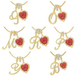 Ornate Script Initial & Red Heart Necklace in 18K Gold Plated - friendship necklace gift from Bestie Keepsake