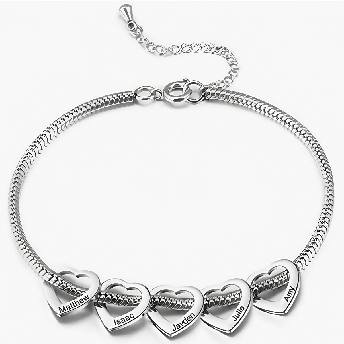  Heart Charm Snake Chain Bracelet in Stainless Steel - friendship necklace gift from Bestie Keepsake