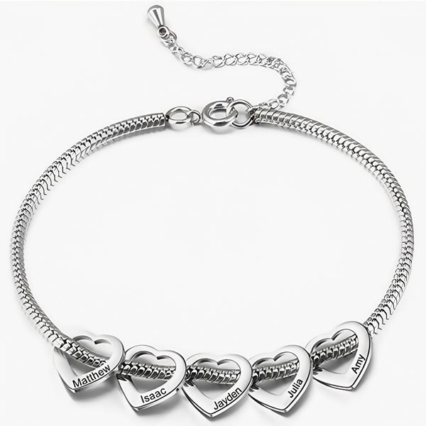  Heart Charm Snake Chain Bracelet in Stainless Steel - friendship necklace gift from Bestie Keepsake