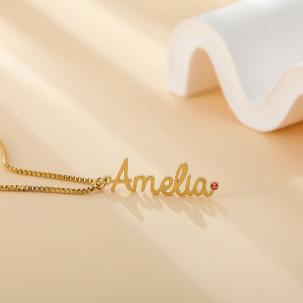  Vertical Script Name Birthstone Necklace in Stainless Steel - friendship necklace gift from Bestie Keepsake