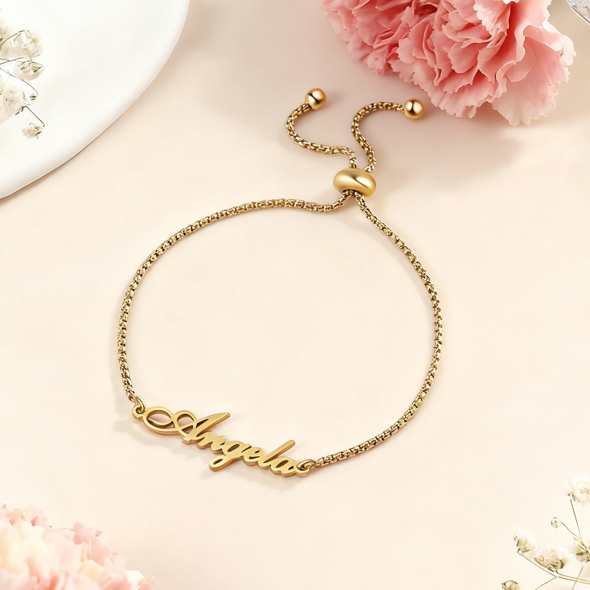 Script Name Adjustable Bolo Bracelet in Stainless Steel - friendship necklace gift from Bestie Keepsake