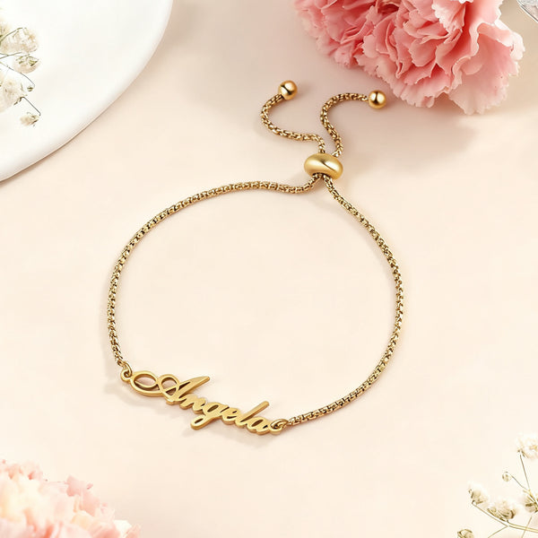  Script Name Adjustable Bolo Bracelet in Stainless Steel - friendship necklace gift from Bestie Keepsake