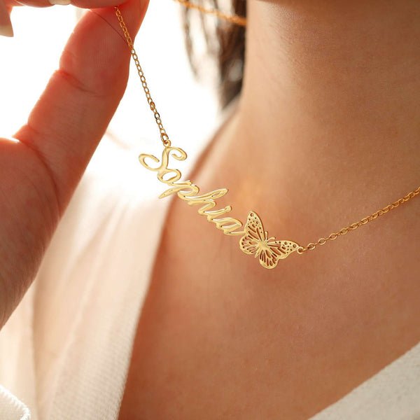  Butterfly Script Name Necklace Stainless Steel - friendship necklace gift from Bestie Keepsake
