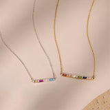  Baguette Birthstone Bar Necklace Stainless Steel - friendship necklace gift from Bestie Keepsake