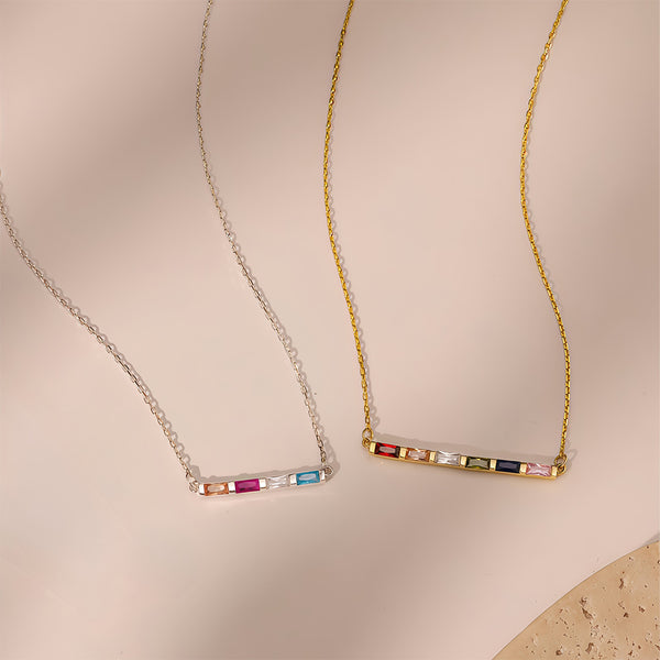  Baguette Birthstone Bar Necklace Stainless Steel - friendship necklace gift from Bestie Keepsake