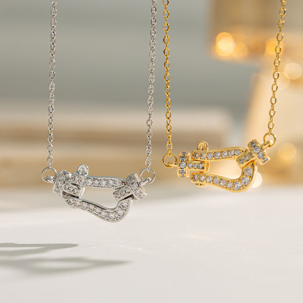  Pave Crystal Horseshoe Necklace in Titanium Steel - friendship necklace gift from Bestie Keepsake