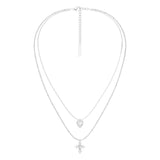  Lace Glimmer Heart & Cross Double Layer Necklace - friendship necklace gift from Bestie Keepsake